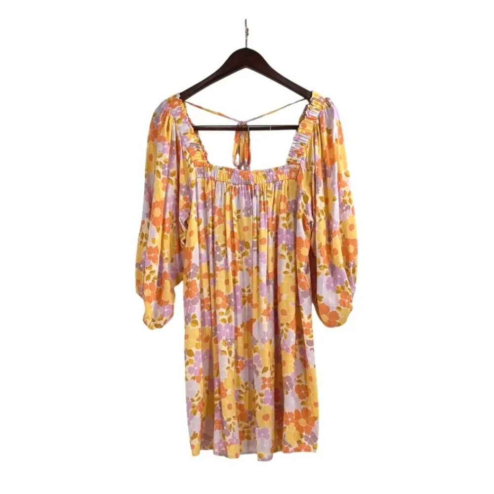 Auguste Roxanne Cassia Mini Dress Retro Floral Puff Sleeve Boho Womens Small